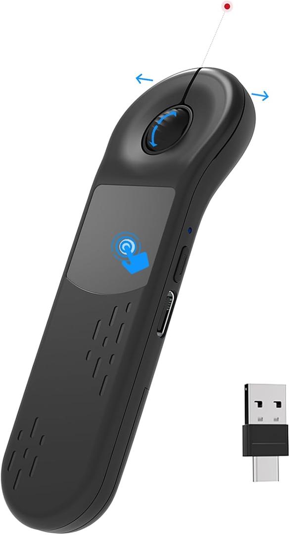 Rechargeable Air Mouse for PC/iOS/Android with Touchpad Wireless PPT Presenter with Bluetooth 2.4G, Works with PowerPoint/Keynote/TikTok/Camera/Kindle App (Black)