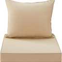 Outdoor Seat Cushion Set 22x22 Inch Waterproof & Fade Resistant Cushions for Patio Furniture, Removable Cover Deep Seat & Back Cushion with Handle and Adjustable Straps for Chair Sofa, Beige