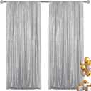 Silver Sequin Backdrop Curtain 2 Pieces 2FTx8FT Glitter Photography Backdrop for Party Wedding Birthday Christmas Decorations