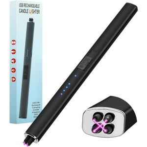 Electric Candle Lighter Rechargeable Windproof Flameless Dual Arc for Husband Dad Camping Kitchen USB Lighters with Safety Lock Stocking Stuffers for Men Him Women Valentines (Black)