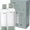 Mysoda Carbonating Bottles 2Pck 1L - Compatible with MySoda and any brands - Quick-Lock Reusable Bottles - Lid and Base Made of Wood Composite - BPA Free - Sage Green