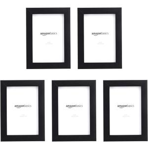 Amazon Basics Rectangular Picture Frame Set for Wall Hanging or Tabletop Display, 6 x 4 in, Black, 5-Pack