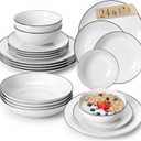 MALACASA 24-Piece Gourmet Porcelain Dinnerware Sets, Modern White with Black Rim Round Dish Set for 6 - Premium Serving Plates and Bowls Sets for Dessert, Salad, Soup, Pasta - Series AMELIA
