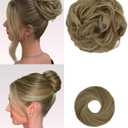 2PCS Messy Bun Hair Piece-Large Wavy Curly & Donut Updo Hair Pieces Set, Scrunchies Synthetic Chignon Ponytail Extensions Thick Updo for Women(Brown with Blonde Highlights)