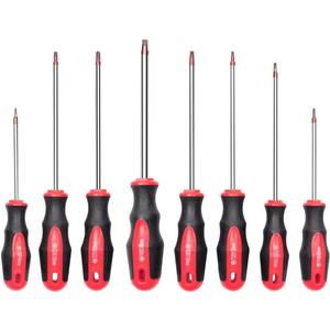 ROTATION 8PCS Magnetic Tip Torx Screwdriver Set, 8 Torx Star Screwdrivers, T8, T10, T15, T20, T25, T27, T30, T40 Red Tip | Red, Gloss, S2 Steel