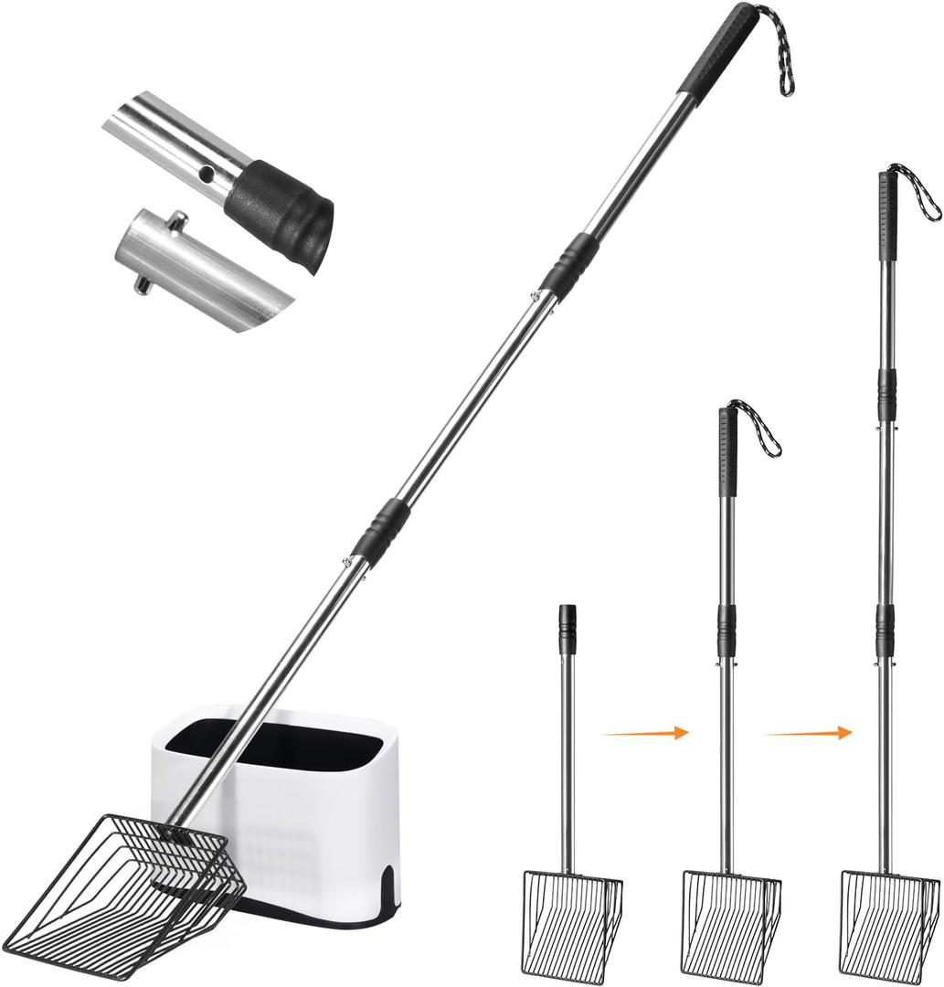 Cat Litter Scoop with Holder 43" Metal Litter Scooper with Stainless Steel Long Handle, Large Kitty Box Scooper Heavy Duty Deep Shovel for Fast Sifting, Dog Waste Scooops for Outside Pet Poop Cat Litter Scoop with Holder 43" Metal Litter Scooper with Stainless Steel Long Handle, Large Kitty Box Scooper Heavy Duty Deep Shovel for Fast Sifting, Dog Waste Scooops for Outside Pet Poop
