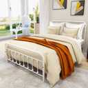 Full Size Bed Frame with Headboard and Footboard Metal Bed Frame Full/Vintage Sturdy/Mattress Foundation/No Box Spring Needed (Full, White)