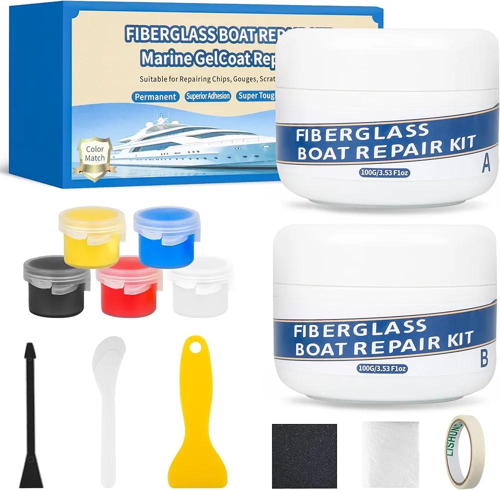 Marine Fiberglass Repair Kit for Boats, 200g/7.06oz Gel Coat Kepair kit for Boats, Epoxy Filler for Repairs Cracks, Scratches, Debris, Holes, Gaps, Suitable for Fiberglass, Acrylic, Porcelain