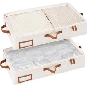 StorageWorks Under Bed Storage Containers with Handles and Label Holder, 2 Pack Ultra-thick Fabric Underbed Bins, Closet Organizer for Clothes, Blankets, Sweater (Medium-without Wheels, Beige)