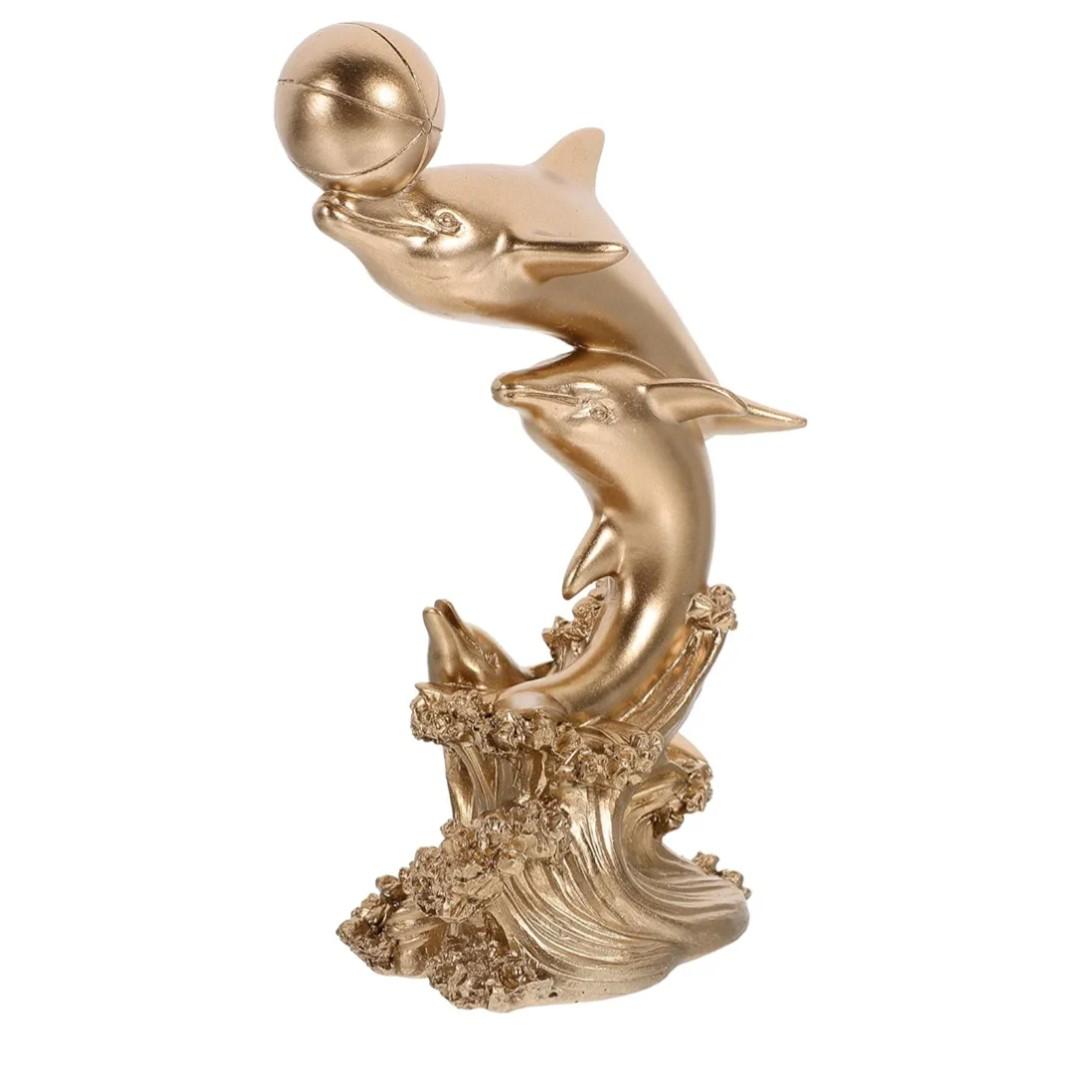 STOBAZA Dolphin Ornament Dolphin Decoration Statue Sea Animal Figurine Figurine Golden Resin