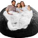 (No Filler Bean Bag Chair Cover Without Filler, Big Round Soft Fluffy PV Velvet Washable Bean Bag Lazy Sofa Bed Cover for Adults, Living Room Bedroom Furniture Outside,6ft Black