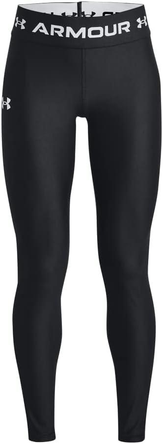 Under Armour Girls' HeatGear Full Length Legging (X-Large, (001) Black / / White)