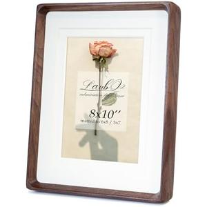LAUBO2 8x10 Wooden Picture Frame with Double Mat - Natural American Black Walnut Wood Photo Frame Matted to 6x8 & 5x7 | Tabletop & Wall | Brown