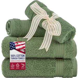 100% Cotton Turkish Washcloths for Bathroom Essentials 4 Pack, Soft Absorbent Wash Cloths Quick Drying Small Towels Washrags, Sage Green (Washcloth Sets)