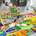 9x12 Washable Area Rug, Educational and Fun Kids Rug for Classroom Playroom Living Room Bedroom, Learning and Safe Playmat with ABC Alphabet Animals,Baby Toddler Children Play Mat