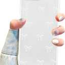 Jusy Compatible with iPhone 7 Plus/8 Plus Bow Phone Case, Cute Clear Ribbon Bowknot Pattern Aesthetic Soft TPU Transparent Cases Protective Phone Cover for Women Girly - White