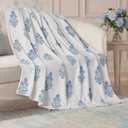 Creative Home Ideas Oversized Plush Throw Blanket 60" x 70", Floral Block Print Blue