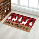 Classic Retro Christmas Reindeer Doormat - Red Black White Christmas Tree Snowflakes Plaid Buffalo Checkered Plaid Doormats Front Door/Bathroom Entrance Mats 23.6" x 15.7"