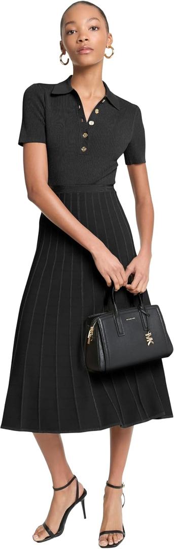 Michael Kors Women's Fit and Flare Midi Polo Dress (Black, M)