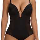 SHAPERIN Women's Backless Body Shaper Bra Faja U Plunge Low Back Thong Shapewear Tummy Control Deep V Bodysuit (X-Large, B-black Brief)