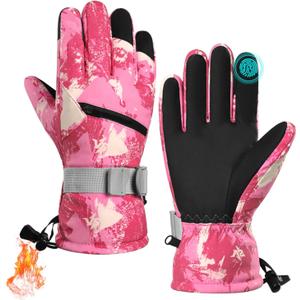 Winter Gloves, Waterproof Thermal Touchscreen Ski Glove, Suit for Ski, Cycling, Hiking, Driving, Typing, Freezer Work (Large, Pink)