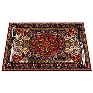 Turkish Placemats Set of 4, Oriental Turkish Carpet Art Pattern Placemats Heat Resistant for Dining Table Non-Slip 18x12 Inches Pm-014