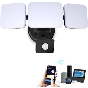 EMANER Smart Security Light Motion Sensor, Compatible with Alexa/Google Home, Adjustable Color Temperature, App Controlled WiFi Flood Light 2800LM Dimmable for Garage Driveway Porch (Black, 1-Pack)