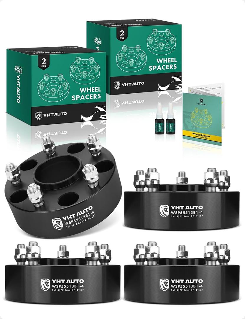 YHTAUTO 5x5.5 Hub Centric Wheel Spacers 2 inch Compatible with Chrysler, Dodge, Mitsubishi, Ram Models, Aspen, Dakota Tire Spacers w/ 9/16" Studs, 77.8mm Hub Bore 5 Lug 4PCS Black