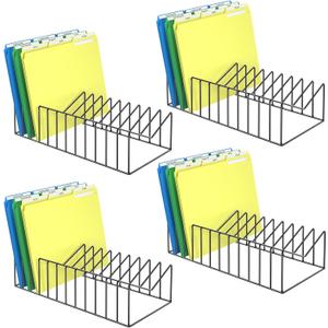 4 Sets 12 Sections Metal Desk Organizer,Office File Holder for Clipboard,Manila Folder,Book & Magazine, Iron Desktop Storage for Kitchen Utensil & Cable,Home Office Organization