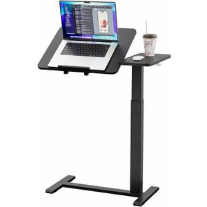 Ywin Medical Adjustable Tilt Overbed Bedside Table with Wheels, Swivel Portable Tray Table(27.6" W x 15.8" D), Small Standing Desk for Bedroom, Hospital, Couch, Office Use,Black