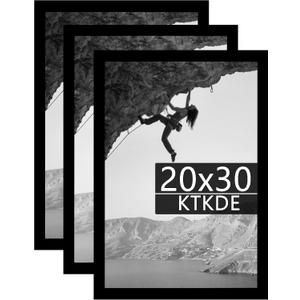 KTKDE 20x30 Poster Frame Black 3 Pack, 30 x 20 Picture Frames Wooden with Polished Plexiglass,Horizontal or Vertical Wall Mounting Hanging Large Studio Gallery Photo Frames Wall Art
