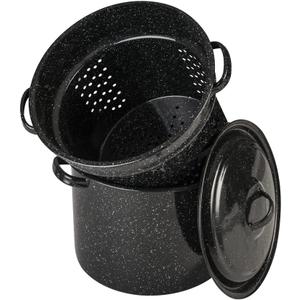 Granite Ware 7.5 Qt 3 Piece Multiuse Pasta Pot Set, Strainer Pot with lid. (Speckled Black) Seafood, Soups, Sauce, Large Capacity. Easy to Clean. Dishwasher Safe. (11 x 21 x 20 in.)