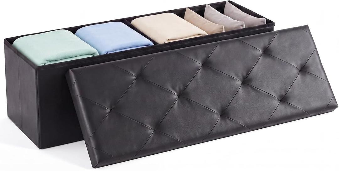 DUMOS 43 Inch Folding Ottoman with Storage Bench, Foot Rest Stool Ottoman, 15.2"D x 43"W x 15.2"H
