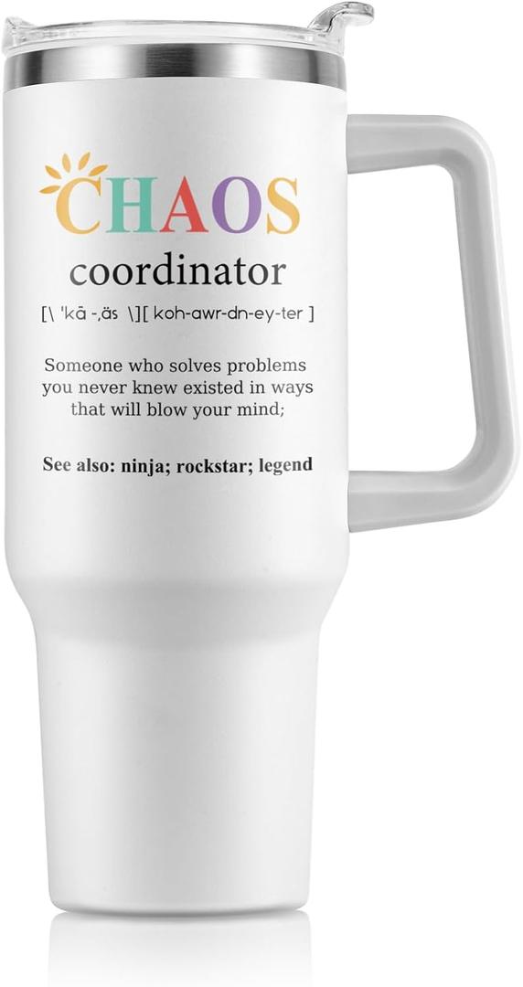 NOWWISH Gifts for Women Boss Coworker Teacher Friend - Chaos Coordinator Tumbler - Birthday, Funny Gifts for Women, 40oz White