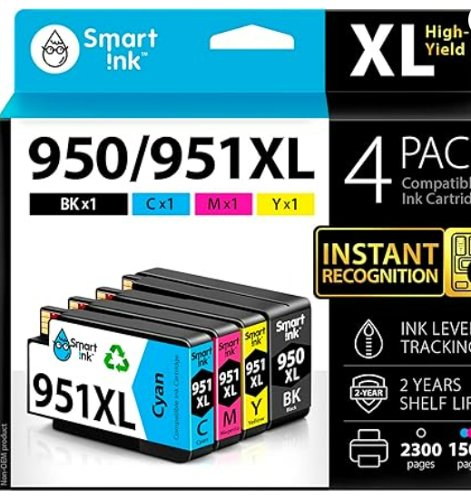 Smart Ink Compatible Ink Cartridges Replacement for HP 950XL 951XL 950 XL 951 XL 4 Combo Pack (1 Black & 1 Cyan 1 Magenta 1 Yellow) for HP Printer Officejet Pro 8600 plus 8610 8620 8100 8625 8630 8615