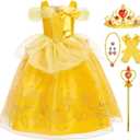 Princess Costume for Girls Kids Belle Dress Halloween Cosplay Party Outfit Toddler Princess Dress Up (2-3 Years)