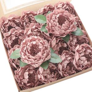 Floroom Artificial Flowers 16pcs, 4" Dusty Rose Blooming Peonies Real Looking Foam Fake Peony with Stems for DIY Wedding Bouquets Bridal Shower Centerpieces Floral Arrangements Party Tables Decorations