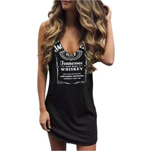 Mini Dress for Women Summer Beach Vacation T Shirts Sundress Sexy V Neck Sleeveless Tanks Dresses (Large, Jack Black)