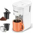 Horavie Small Single Serve Coffee Maker, Fast Brew One Cup Coffee Machine for K Cup and Grounds, 6 to 12 oz. Brew Sizes, Capsule Coffee Machine with Descaling Reminder and Viewing Tank, White