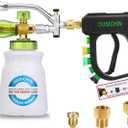 DUSICHIN Short Pressure Washer Gun Foam Cannon Nozzle Dual Connector Shift Valve, Car Wash Foam Cannon Kit 1/4 Inch Quick Connector, 5 Pressure Washer Nozzle Tips,Double Tip Attachment For Soap Cannon