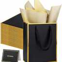 UoeRing 25 Pack Thank You Gift Bags with Handles 9.5x7.5x3.75 inch Gift Bags Medium Size Gift Bag with Tissue Paper and Card for Wedding Birthday Bridesmaid Holidays Mother's Day (Black Gold)