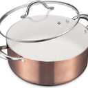 BEZIA Large 8 Quart Nonstick Cooking Pot with Lid, Induction Stock Pot, Soup Pot for All Stovetops, Non-toxic and Oven Safe, PFOA PFAS Free, Golden