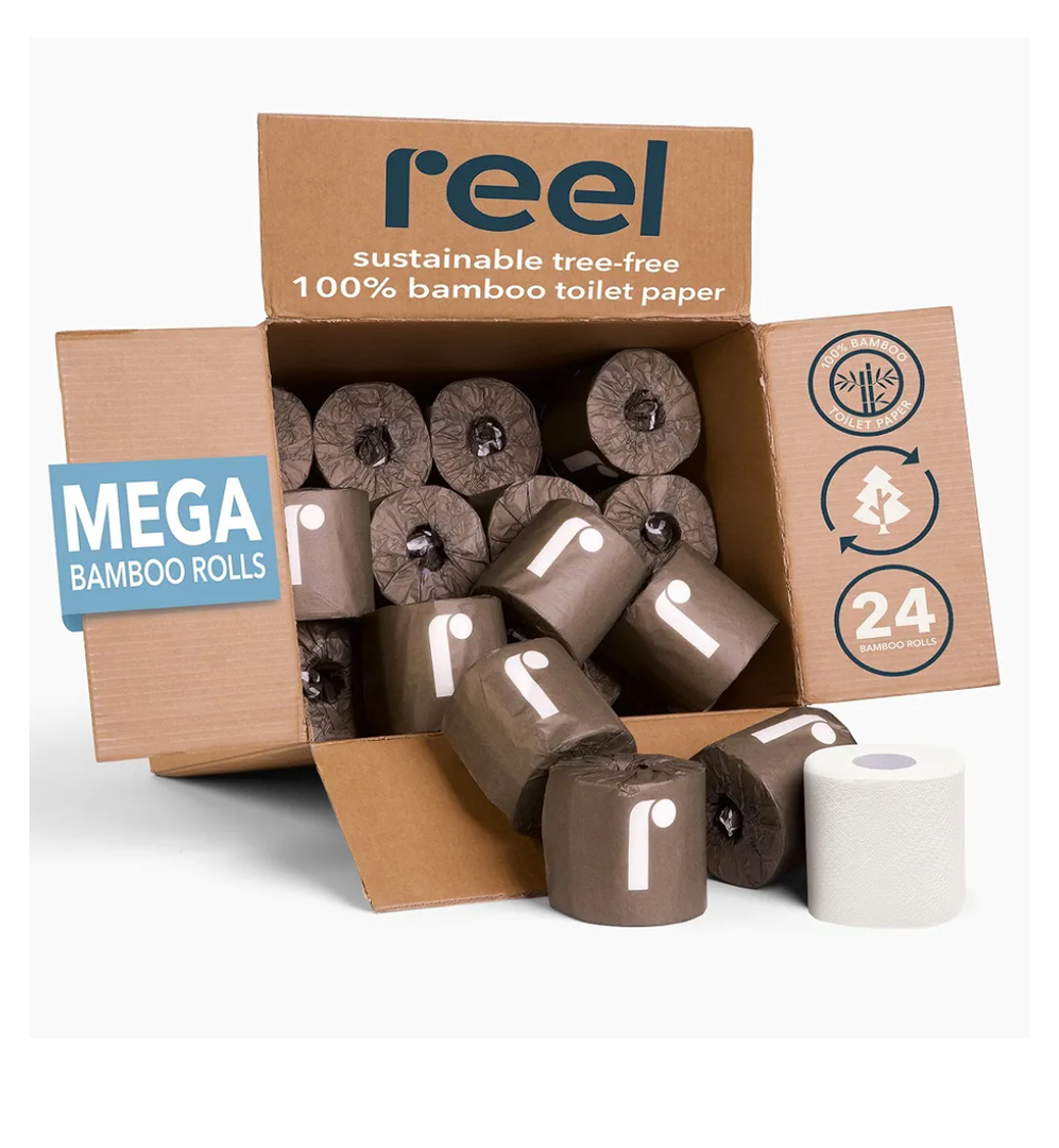 Reel Premium Toilet Paper - 24 Rolls of Toilet Paper - 3-Ply Made From Tree-Free - Zero Plastic Packaging, Septic Safe