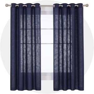 Deconovo Grommet Faux Linen Window Drapes Linen Look Panels Solid Curtains for Living Room Semi Sheer Curtains Navy Blue 52x72 Inch 2 Panels