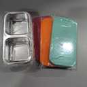 SUMERX 3 Pack Stainless Steel Snack Containers with Lids, 2 Compartment Snack Pack Containers, Reusable Food Storage Containers for Travel, Outdoor, Camping(Orange/Red/Blue)