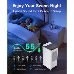 Windowless Portable Air Conditioners, Swamp Cooler with Oscillation, Evaporative Air Cooler with Remote, 7H Timer, Air Coolers Fan with 3Modes&Speeds for Bedroom Indoor Room ( 9L)