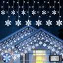 Qunlight Christmas Snowflake Icicle Lights,6.5ft 144LED Curtain Lights Outdoor with 12 Drops, 8 Modes Waterproof Connectable Fairy Light for Eaves, Garden, Yard, Indoor Outdoor Xmas Decor (White)
