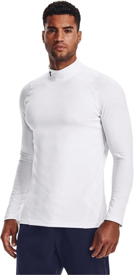 Under Armour Mens ColdGear Armour Fitted Mock (Large, White (100)/Black)
