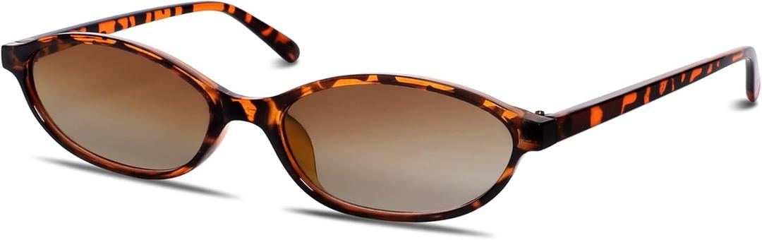 Retro Oval Sunglasses for Women Chic Cat Eye 90s Sunnies Lightweight Narrow Shades Trendy UV protection Sun Glasses (Tortoise Frame - Gradient Brown Lens)