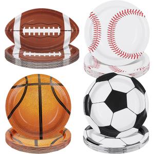 durony 96 Pieces Sports Theme Birthday Party Supplies 9 Inch Disposable Paper Tableware Plates Baseball Plates Basketball Soccer Football Plate for Mixed Sports Ball Party Gameday Decorations